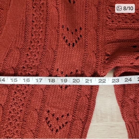Vintage Rust Red Cable Knit Cardigan Sweater - Picture 6 of 8